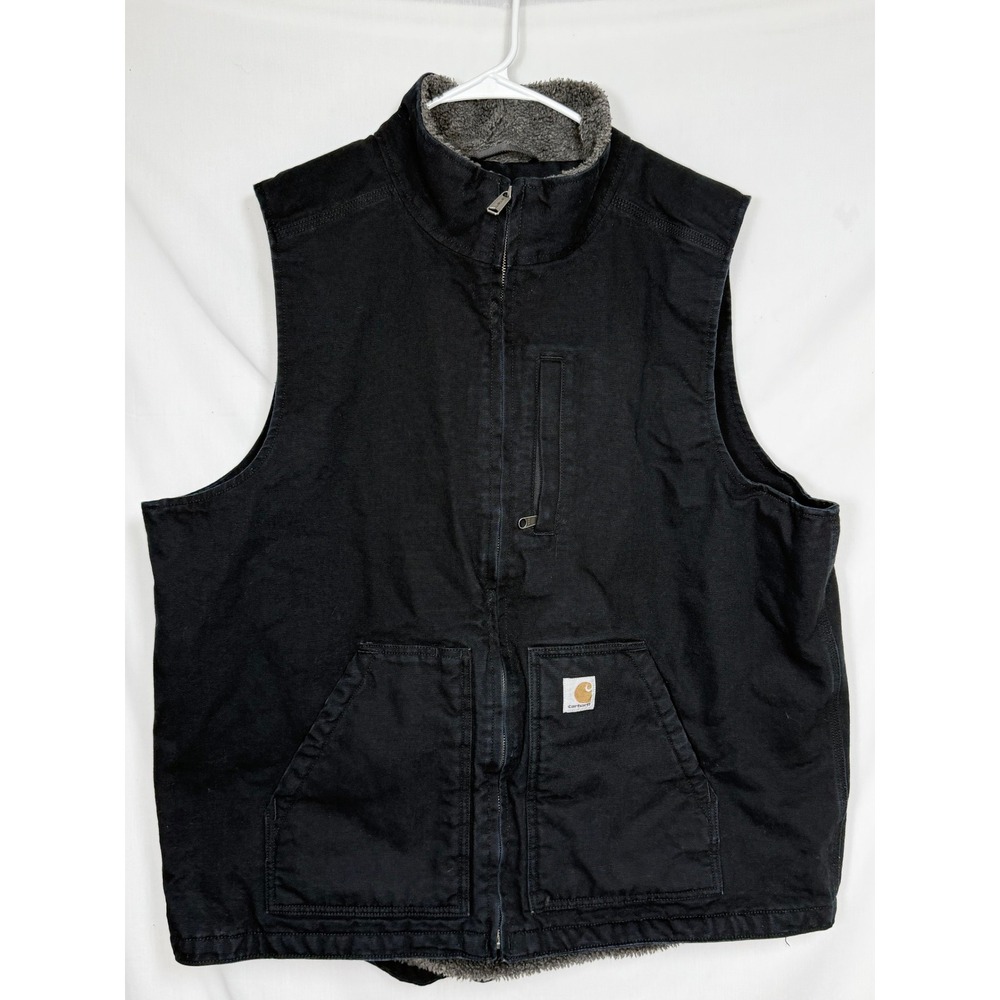 Carhartt Mens XL Tall Black Duck Canvas Sherpa Lined Vest Loose Fit OV4277-M